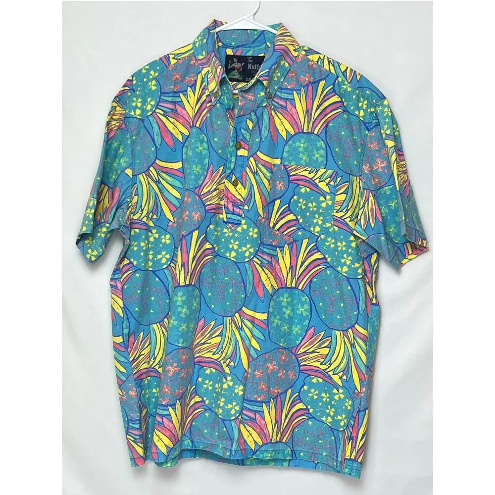 Chubbies The Nutter Mens XL Blue Yellow Hawaiian Print Short Sleeve Button Shirt